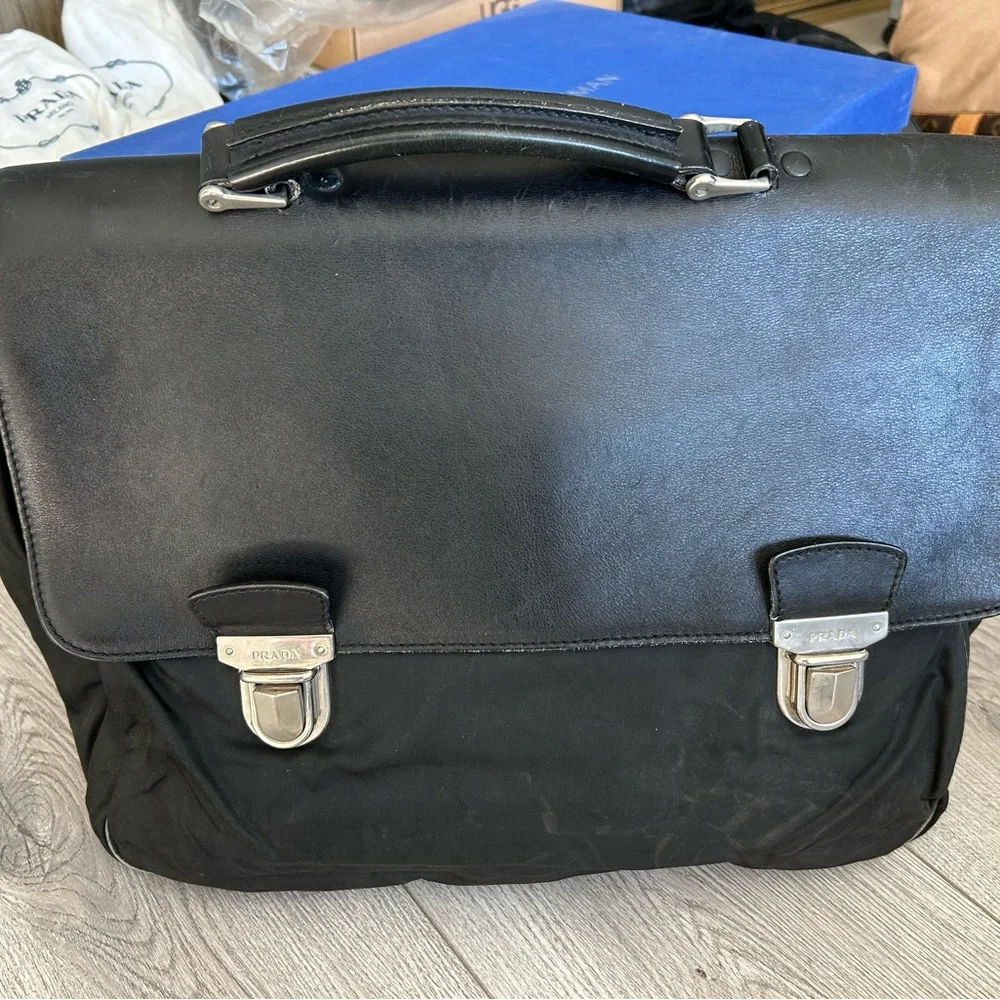 Prada Traditional Black Nylon/ Leather Foldable Briefcase